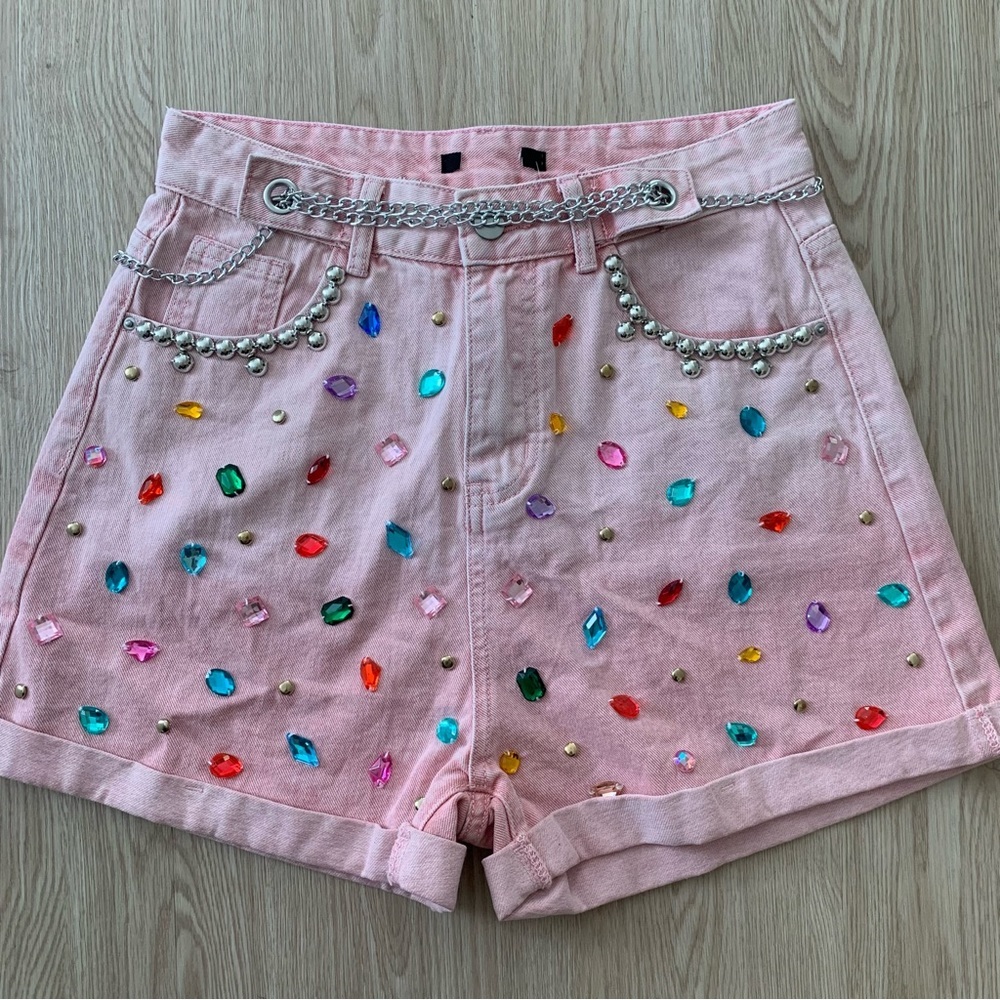 High waist rhinestone 80’s style chain details nwot
